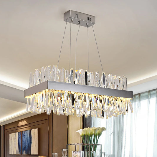Modern Hanging Chandelier For Dining Room Luxury Rectangle Kitchen Island Crystal Lamps Chrome/Gold Led Home Decor Light Fixture