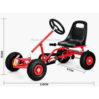 4 Wheel Pedal Powered Ride On Car, Outdoor Racer Pedal Go Kart with Adjustable Seat, Rubber Wheels, Brake