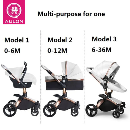 Aulon Baby Stroller 3 in 1 Free Duty High land-scape  Pram Fashion Carriage on used for New Born to age 4